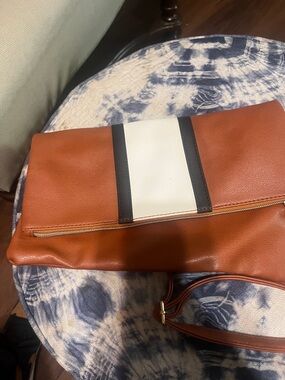 Men's Tan Messenger Bag with Cream & Black Stripe